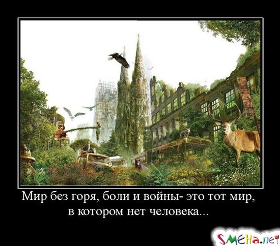 Мир без горя, боли и войны- это тот мир, в котором нет человека...