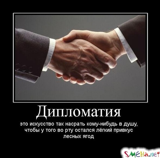 Дипломатия - это искусство так насрать кому-нибудь в душу, чтобы у того во рту остался лёгкий привкус лесных ягод