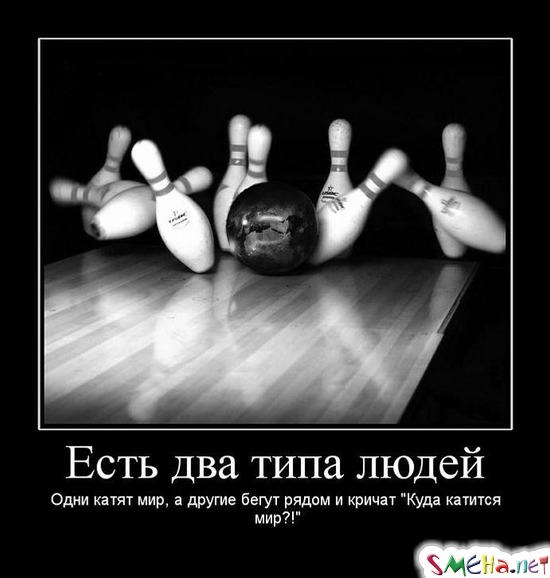 Есть два типа людей - Одни катят мир, а другие бегут рядом и кричат "Куда катится мир?!"