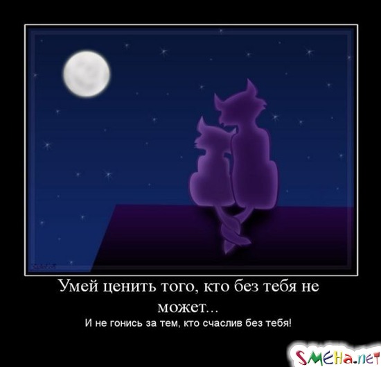 Умей ценить того, кто без тебя не может... - И не гонись за тем, кто счастлив без тебя!