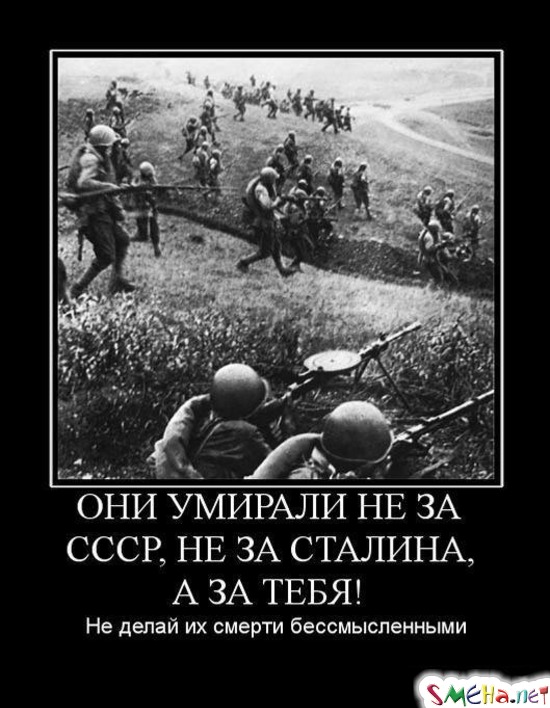 ОНИ УМИРАЛИ НЕ ЗА СССР, НЕ ЗА СТАЛИНА, А ЗА ТЕБЯ! Не делай их смерти бессмысленным