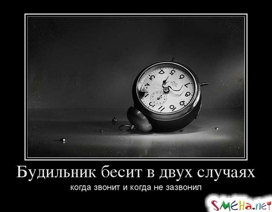 Будильник бесит в двух случаях когда звонит и когда не зазвонил