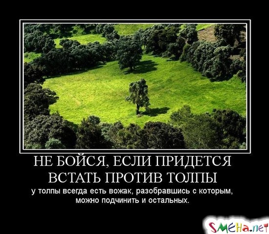 НЕ БОЙСЯ, ЕСЛИ ПРИДЕТСЯ ВСТАТЬ ПРОТИВ ТОЛПЫ - у толпы всегда есть вожак, разобравшись с которым, можно подчинить и остальных