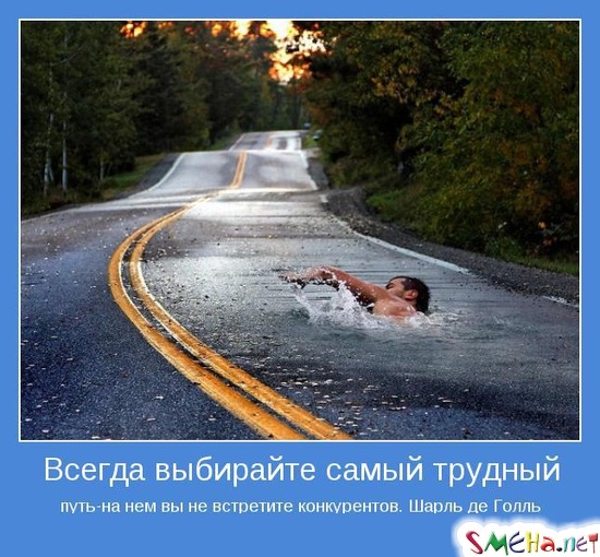 Всегда выбирайте самый трудный - путь - на нем вы не встретите конкурентов. Шарль де Голль