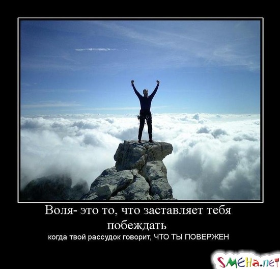 Воля - это то, что заставляет тебя побеждать - когда твой рассудок говорит, ЧТО ТЫ ПОВЕРЖЕН