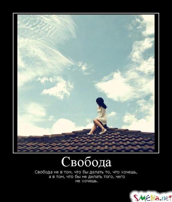 Свобода - Свобода не в том, что бы делать то, что хочешь, а в том, что бы не делать того, чего не хочешь.