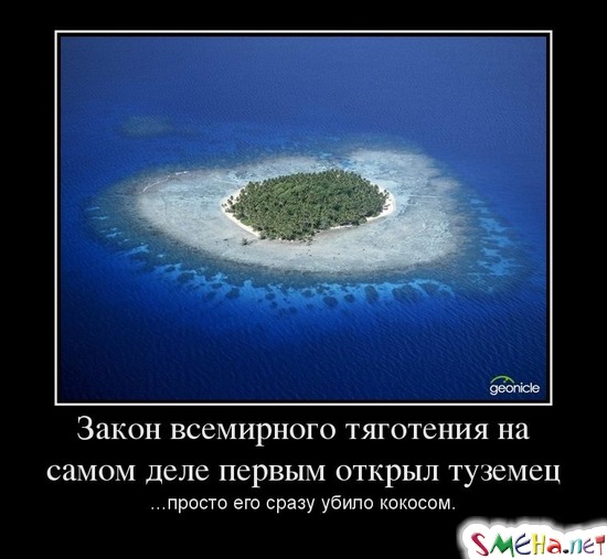 Закон всемирного тяготения на самом деле первым открыл туземец ...просто его сразу убило кокосом