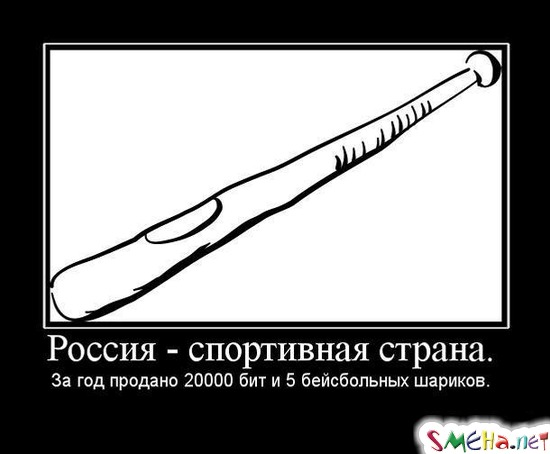 Россия - спортивная страна. За год продано 20000 бит и 5 бейсбольных шариков.