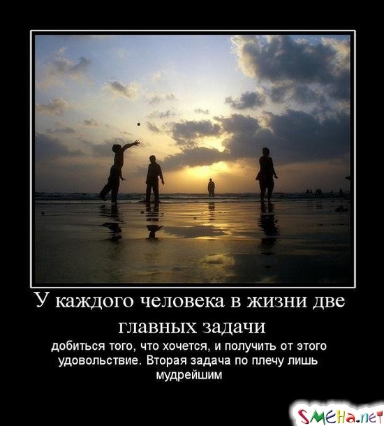 У каждого человека в жизни две главных задачи добиться того, что хочется, и получить от этого удовольствие. Вторая задача по плечу лишь мудрейшим