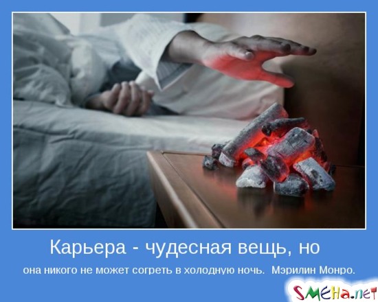 Карьера - чудесная вещь, но она никого не может согреть в холодную ночь. Мэрилин Монро
