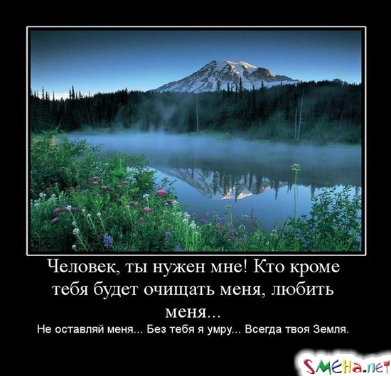 Человек, ты нужен мне! Кто кроме тебя будет очищать меня, любить меня... - Не оставляй меня... Без тебя я умру... Всегда твоя Земля.