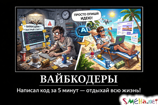 Демотиваторы о программистах, вайбкодерах, ИИ, работе в офсе и на удаленке